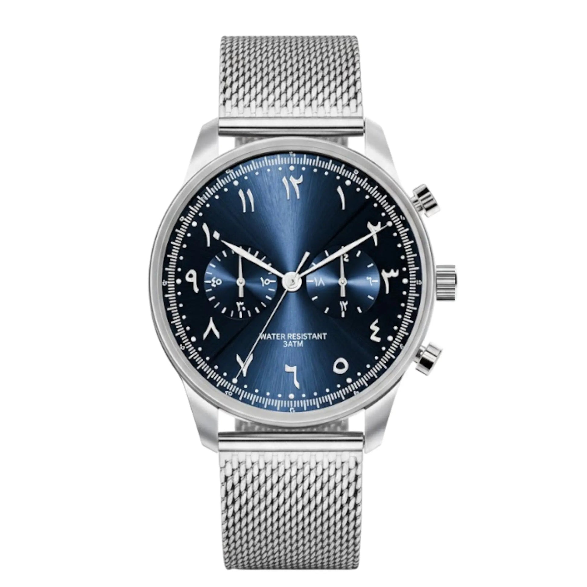 LORVAN Blue & Silver – Men’s Silver Steel Arabic Dial Premium Watch