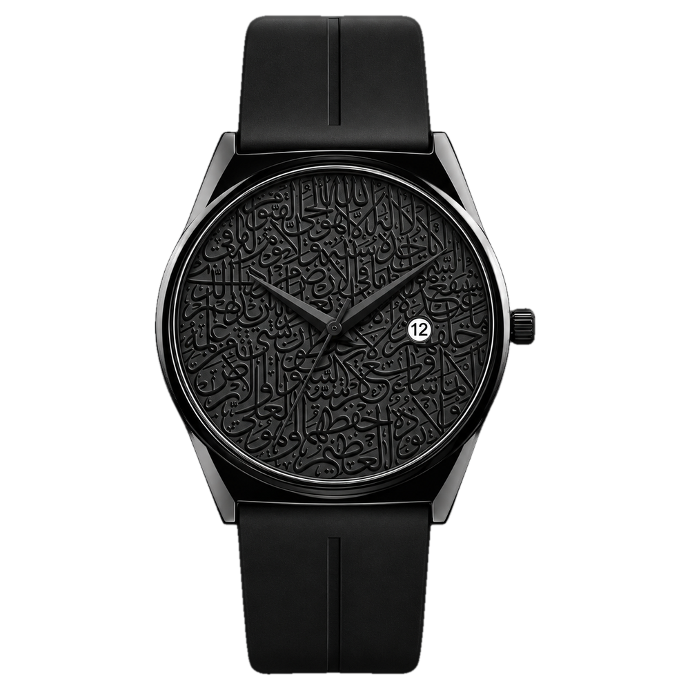 LEGOSS ILQARIX Arabic calligraphy watch - black dial, front