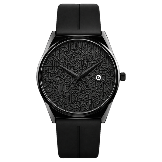 LEGOSS ILQARIX Arabic calligraphy watch - black dial, front