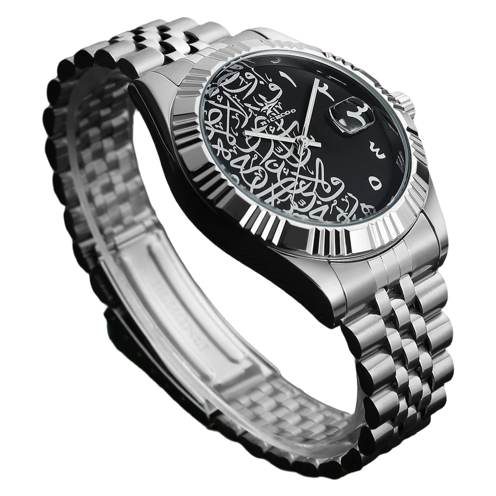 LEGOSS NAQSHAN black dial watch angled view