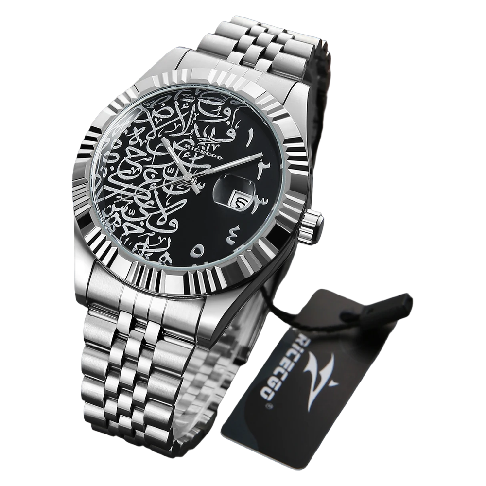 LEGOSS NAQSHAN embossed Arabic calligraphy dial detail