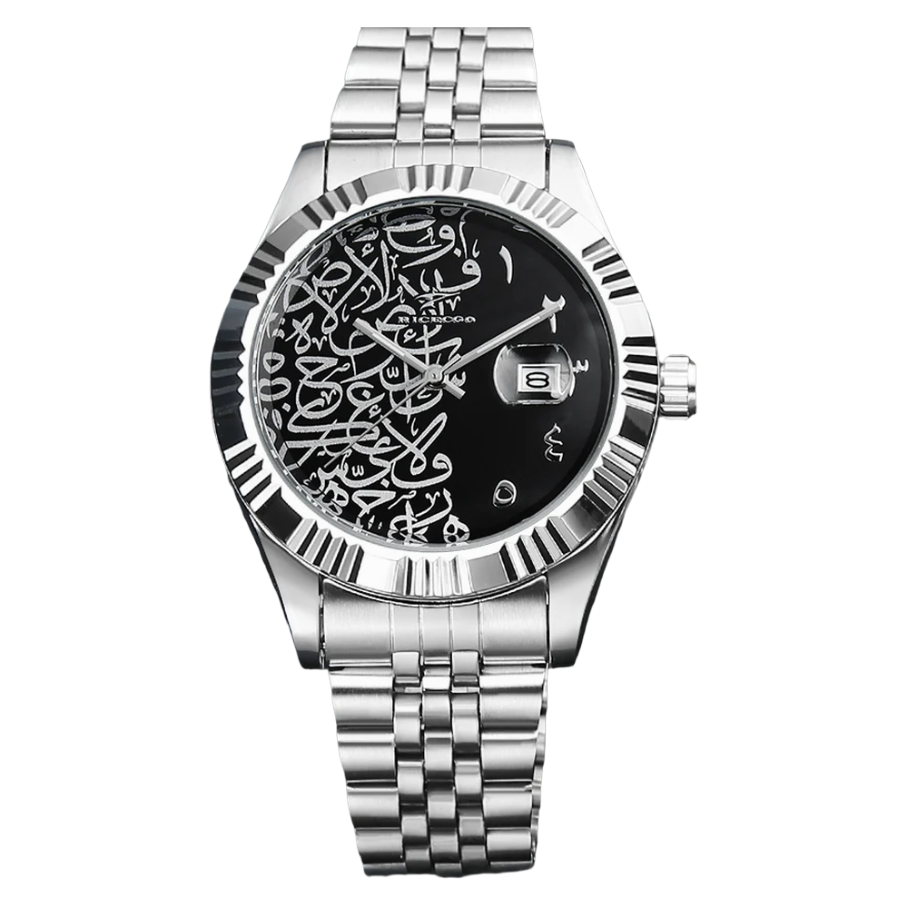 LEGOSS NAQSHAN black Arabic calligraphy dial steel bracelet watch