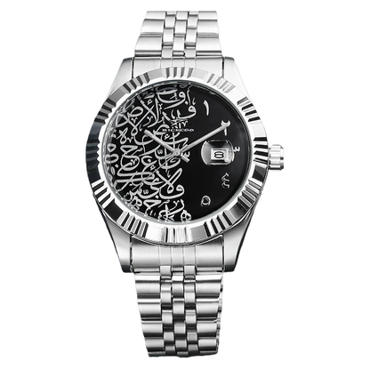 LEGOSS NAQSHAN black Arabic calligraphy dial steel bracelet watch