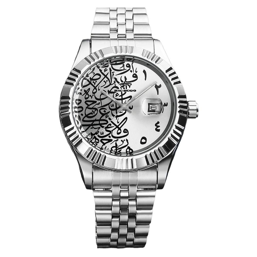 LEGOSS NAQSHAN white Arabic calligraphy dial steel bracelet watch